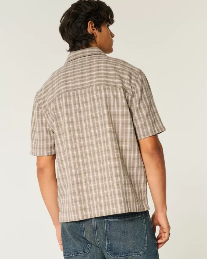Boxy Short-Sleeve Plaid Shirt,Boxy Short-Sleeve Plaid Shirt