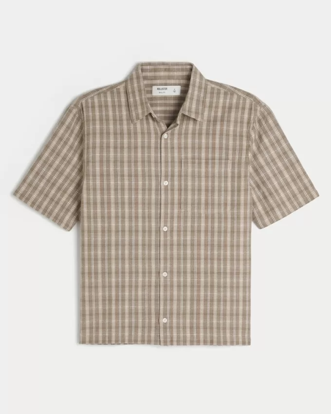Boxy Short-Sleeve Plaid Shirt,Boxy Short-Sleeve Plaid Shirt