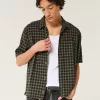 Boxy Short-Sleeve Plaid Shirt,Boxy Short-Sleeve Plaid Shirt