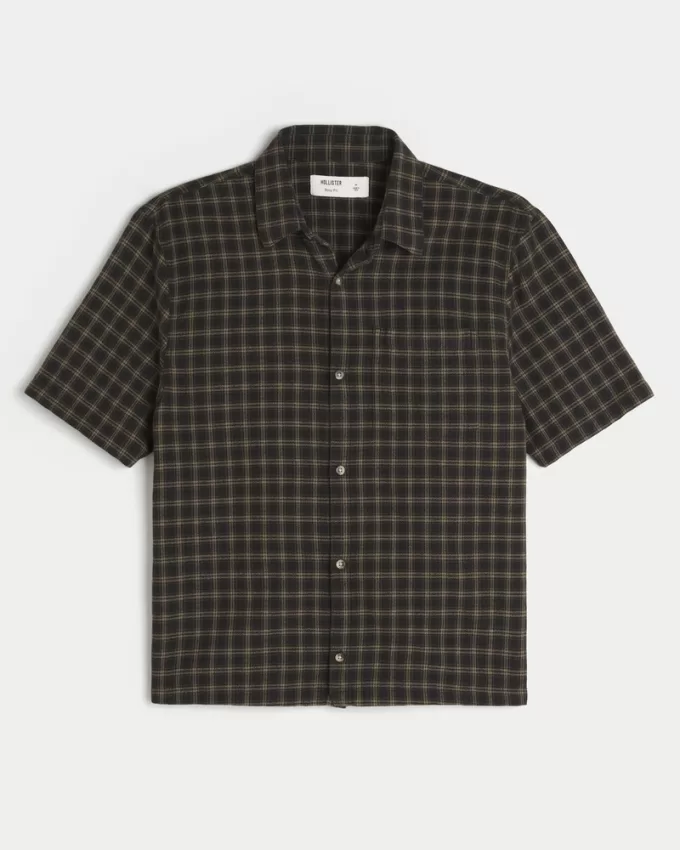 Boxy Short-Sleeve Plaid Shirt,Boxy Short-Sleeve Plaid Shirt