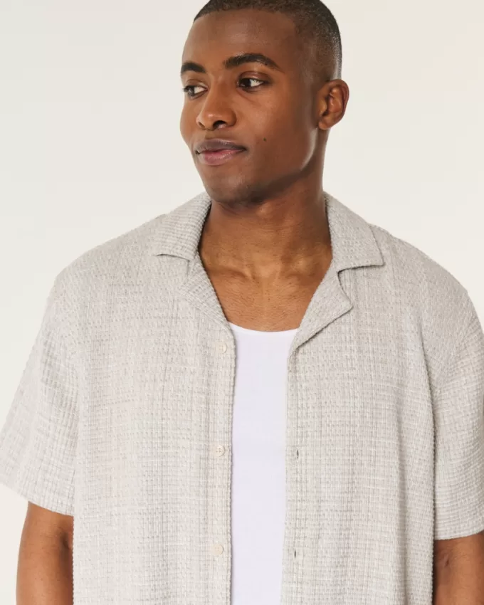 Boxy Short-Sleeve Textured Shirt,Boxy Short-Sleeve Textured Shirt Boxy Short-Sleeve Textured Shirt,Boxy Short-Sleeve Textured Shirt