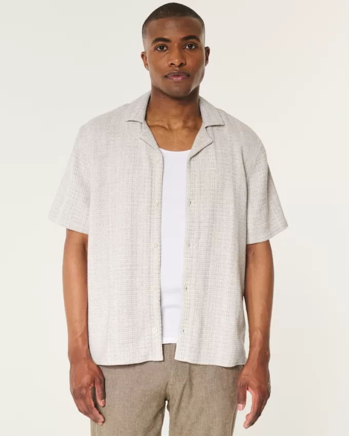 Boxy Short-Sleeve Textured Shirt,Boxy Short-Sleeve Textured Shirt Boxy Short-Sleeve Textured Shirt,Boxy Short-Sleeve Textured Shirt