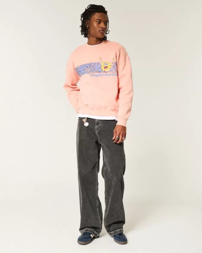 Boxy SpongeBob SquarePants Graphic Crew Sweatshirt,Boxy SpongeBob SquarePants Graphic Crew Sweatshirt