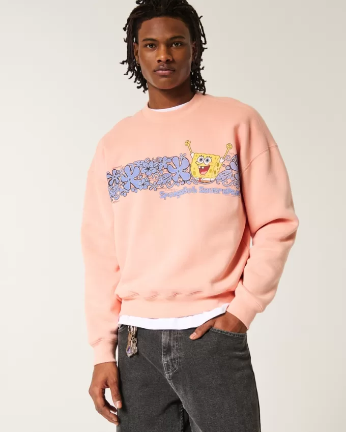 Boxy SpongeBob SquarePants Graphic Crew Sweatshirt,Boxy SpongeBob SquarePants Graphic Crew Sweatshirt