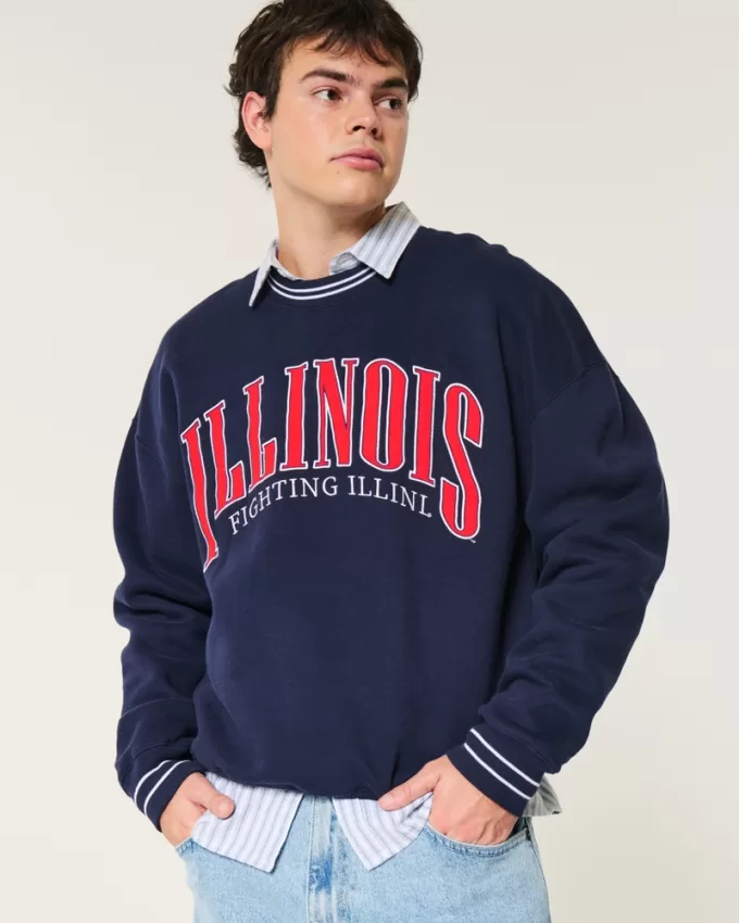 Boxy University of Illinois Fighting Illini Graphic Crew Sweatshirt,Boxy University of Illinois Fighting Illini Graphic Crew Sweatshirt