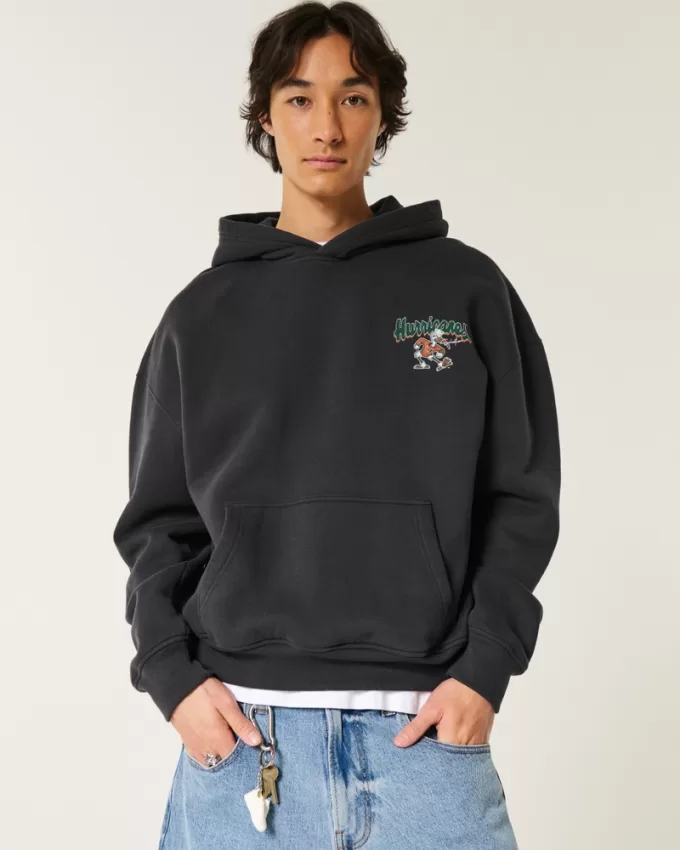 Boxy University of Miami Graphic Hoodie,Boxy University of Miami Graphic Hoodie