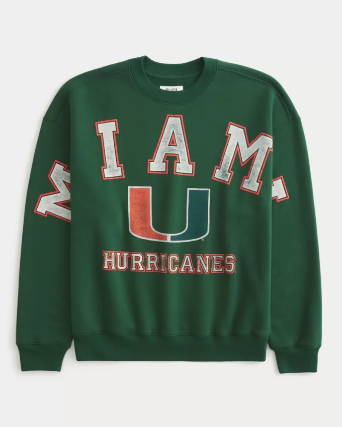 Boxy University of Miami Hurricanes Graphic Crew Sweatshirt,Boxy University of Miami Hurricanes Graphic Crew Sweatshirt