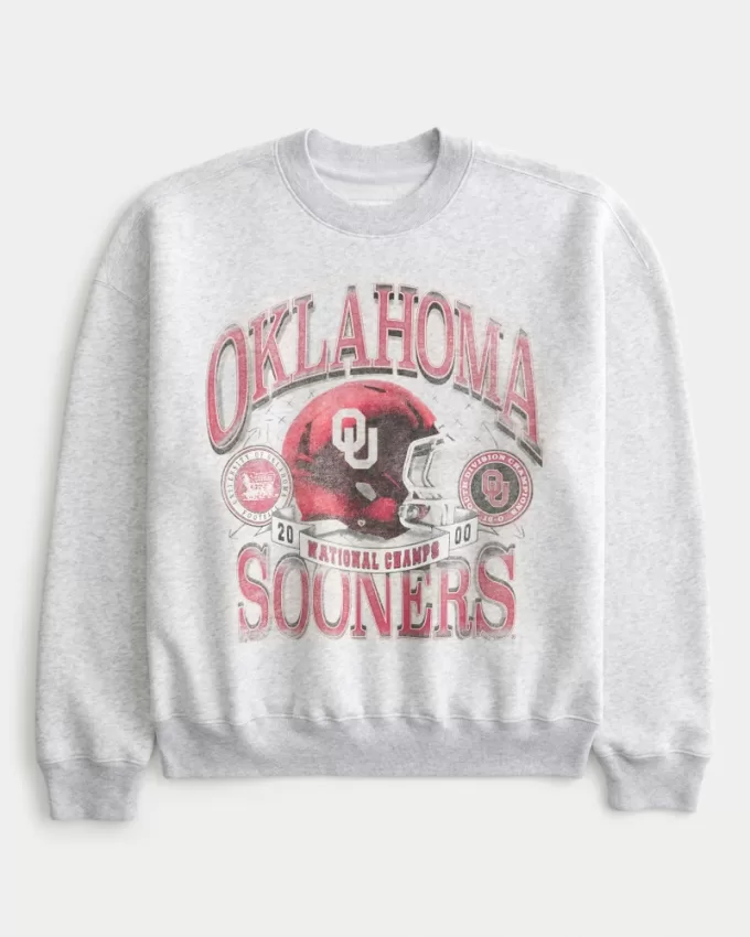 Boxy University of Oklahoma Sooners Graphic Crew Sweatshirt,Boxy University of Oklahoma Sooners Graphic Crew Sweatshirt
