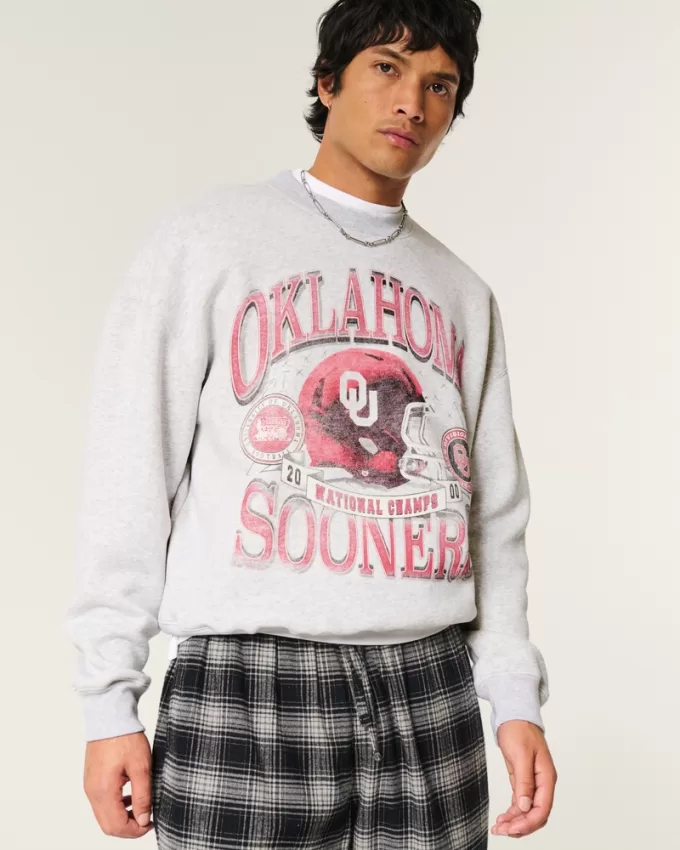 Boxy University of Oklahoma Sooners Graphic Crew Sweatshirt,Boxy University of Oklahoma Sooners Graphic Crew Sweatshirt