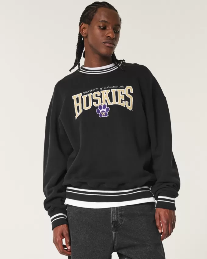 Boxy University of Washington Huskies Graphic Crew Sweatshirt,Boxy University of Washington Huskies Graphic Crew Sweatshirt