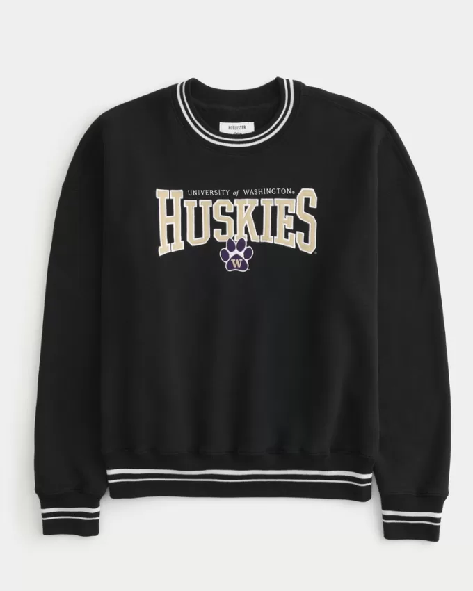 Boxy University of Washington Huskies Graphic Crew Sweatshirt,Boxy University of Washington Huskies Graphic Crew Sweatshirt