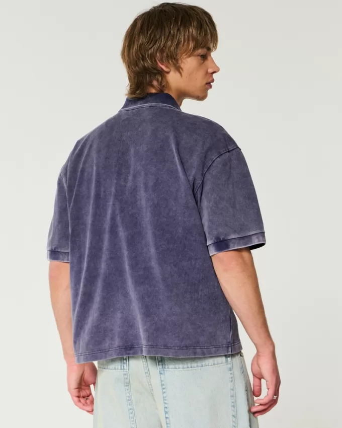 Boxy Washed Crop Polo,Boxy Washed Crop Polo