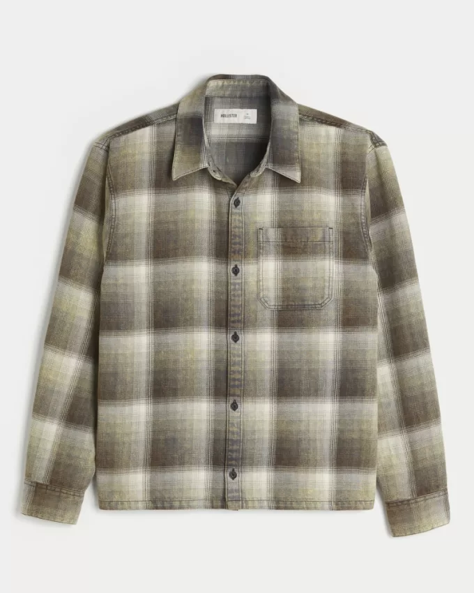 Boxy Washed Flannel Shirt,Boxy Washed Flannel Shirt