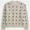 Boxy Windowpane Stitch Crew Sweater,Boxy Windowpane Stitch Crew Sweater