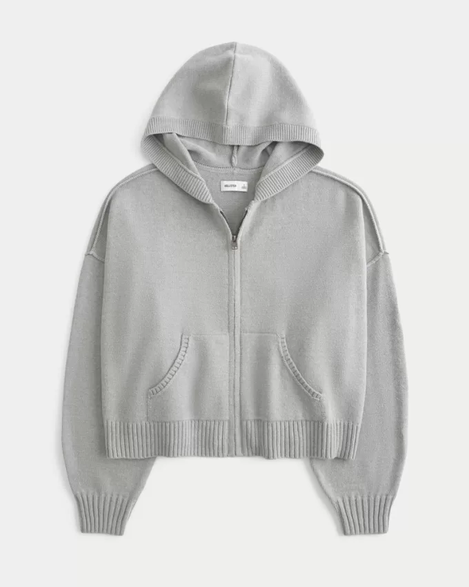 Boxy Zip-Up Sweater Hoodie,Boxy Zip-Up Sweater Hoodie