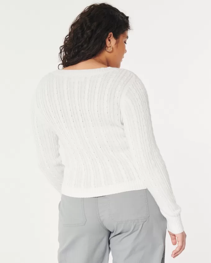 Cable-Knit V-Neck Sweater,Cable-Knit V-Neck Sweater