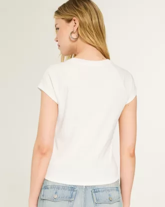 Cap Sleeve Shimmer Graphic Baby Tee,Cap Sleeve Shimmer Graphic Baby Tee