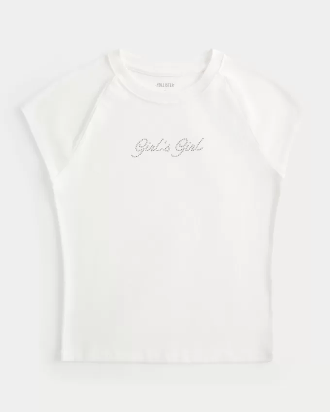 Cap Sleeve Shimmer Graphic Baby Tee,Cap Sleeve Shimmer Graphic Baby Tee