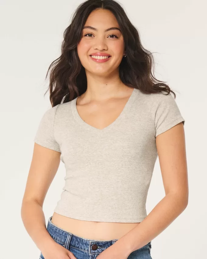 Cotton Blend V-Neck Baby Tee,Cotton Blend V-Neck Baby Tee Cotton Blend V-Neck Baby Tee,Cotton Blend V-Neck Baby Tee