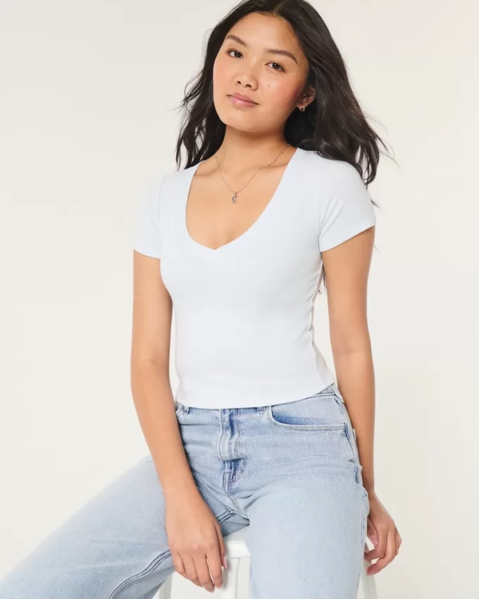 Cotton Blend V-Neck Baby Tee,Cotton Blend V-Neck Baby Tee Cotton Blend V-Neck Baby Tee,Cotton Blend V-Neck Baby Tee