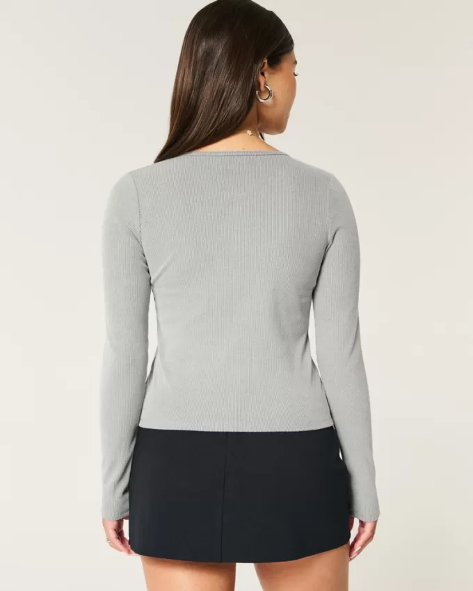Cozy Ribbed Seamless Button-Through Crew Top,Cozy Ribbed Seamless Button-Through Crew Top Cozy Ribbed Seamless Button-Through Crew Top,Cozy Ribbed Seamless Button-Through Crew Top