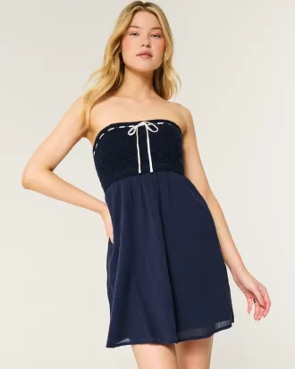 Crochet-Style Mix Strapless Mini Dress,Crochet-Style Mix Strapless Mini Dress Crochet-Style Mix Strapless Mini Dress,Crochet-Style Mix Strapless Mini Dress