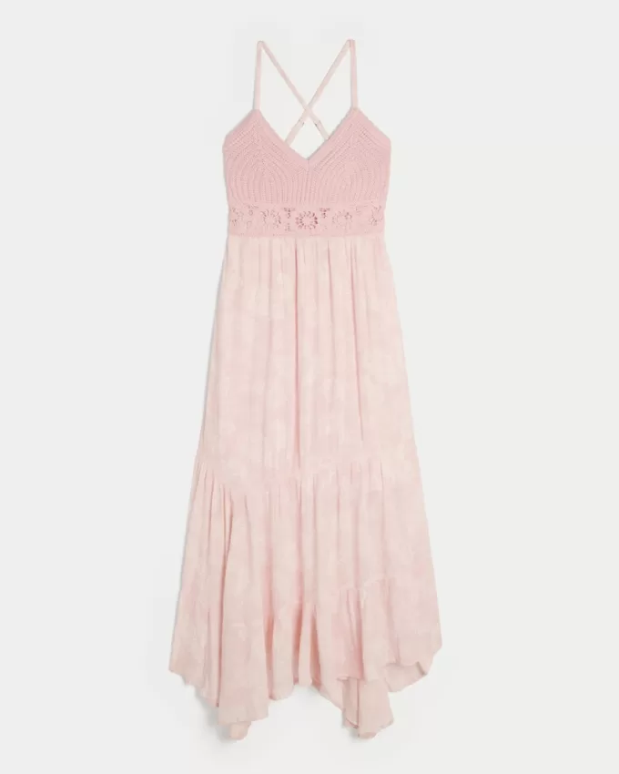 Crochet-Style Mix V-Neck Maxi Dress,Crochet-Style Mix V-Neck Maxi Dress Crochet-Style Mix V-Neck Maxi Dress,Crochet-Style Mix V-Neck Maxi Dress