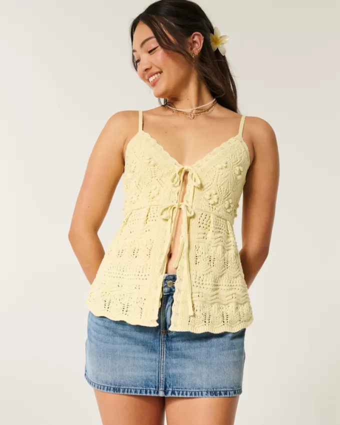Crochet-Style Tie-Front Sweater Tank,Crochet-Style Tie-Front Sweater Tank Crochet-Style Tie-Front Sweater Tank,Crochet-Style Tie-Front Sweater Tank