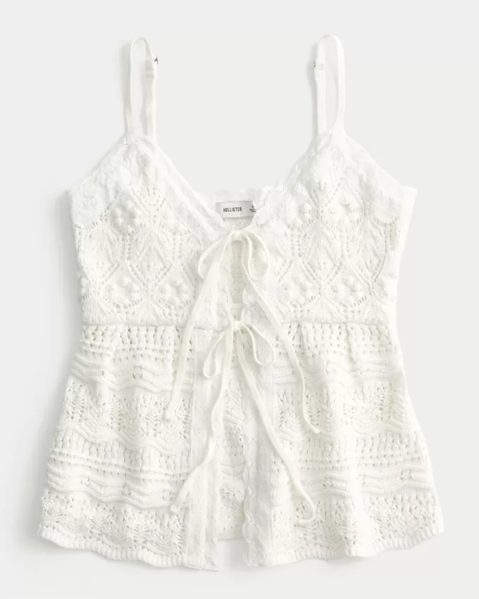 Crochet-Style Tie-Front Sweater Tank,Crochet-Style Tie-Front Sweater Tank Crochet-Style Tie-Front Sweater Tank,Crochet-Style Tie-Front Sweater Tank