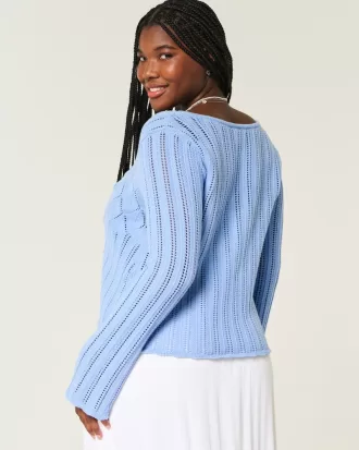 Crochet-Style Tie-Front Textured Sweater,Crochet-Style Tie-Front Textured Sweater