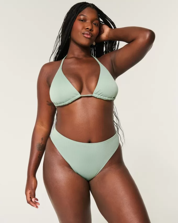 Curvy High-Leg High-Waist Ribbed Cheeky Bikini Bottom,Curvy High-Leg High-Waist Ribbed Cheeky Bikini Bottom