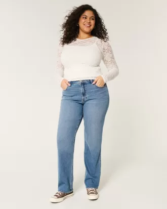 Curvy High-Rise Medium Wash Straight Jeans,Curvy High-Rise Medium Wash Straight Jeans