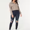 Curvy High-Rise Ripped Dark Wash Jean Leggings,Curvy High-Rise Ripped Dark Wash Jean Leggings