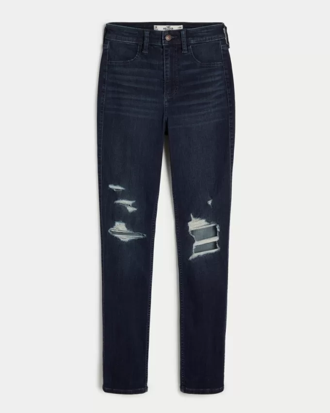 Curvy High-Rise Ripped Dark Wash Jean Leggings,Curvy High-Rise Ripped Dark Wash Jean Leggings