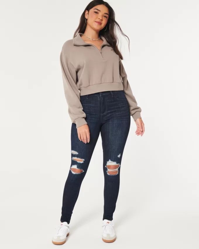 Curvy High-Rise Ripped Dark Wash Jean Leggings,Curvy High-Rise Ripped Dark Wash Jean Leggings