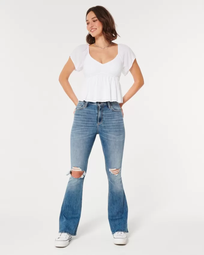Curvy High-Rise Ripped Medium Wash Flare Jeans,Curvy High-Rise Ripped Medium Wash Flare Jeans Curvy High-Rise Ripped Medium Wash Flare Jeans,Curvy High-Rise Ripped Medium Wash Flare Jeans