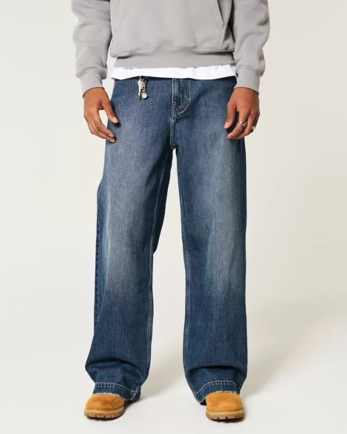 Dark Wash Logo Embroidery Super Baggy Jeans,Dark Wash Logo Embroidery Super Baggy Jeans Dark Wash Logo Embroidery Super Baggy Jeans,Dark Wash Logo Embroidery Super Baggy Jeans