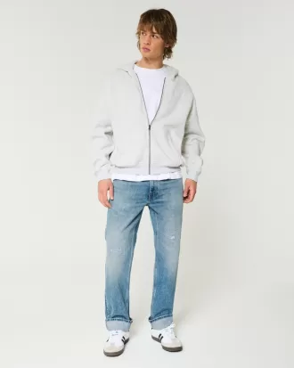 Distressed Medium Wash Straight Jeans,Distressed Medium Wash Straight Jeans