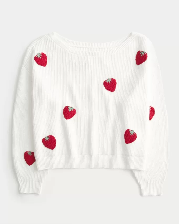 Easy Berry Graphic Off-the-Shoulder Sweater,Easy Berry Graphic Off-the-Shoulder Sweater Easy Berry Graphic Off-the-Shoulder Sweater,Easy Berry Graphic Off-the-Shoulder Sweater