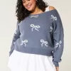 Easy Bow Graphic Off-the-Shoulder Sweater,Easy Bow Graphic Off-the-Shoulder Sweater