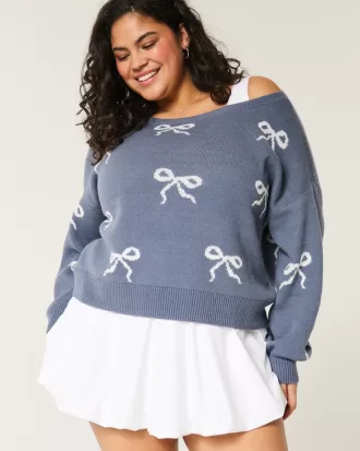 Easy Bow Graphic Off-the-Shoulder Sweater,Easy Bow Graphic Off-the-Shoulder Sweater Easy Bow Graphic Off-the-Shoulder Sweater,Easy Bow Graphic Off-the-Shoulder Sweater