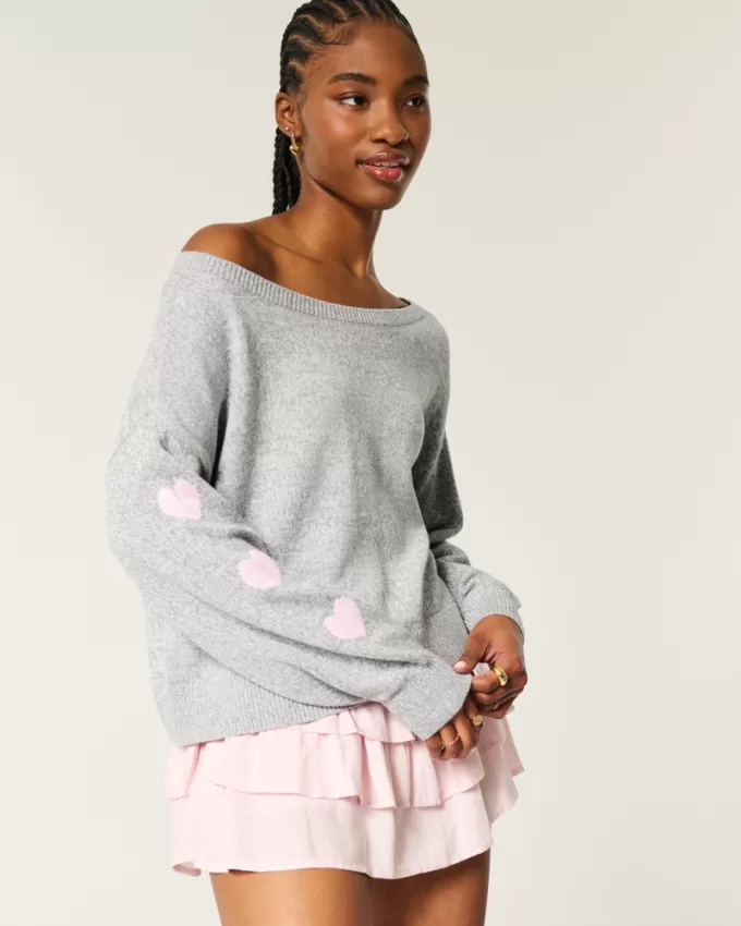 Easy Heart Graphic Off-the-Shoulder Sweater,Easy Heart Graphic Off-the-Shoulder Sweater Easy Heart Graphic Off-the-Shoulder Sweater,Easy Heart Graphic Off-the-Shoulder Sweater