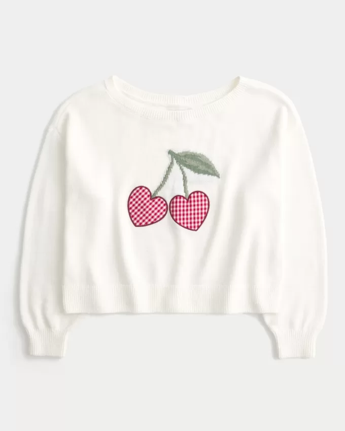 Easy Heart Graphic Off-the-Shoulder Sweater,Easy Heart Graphic Off-the-Shoulder Sweater