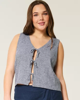 Easy Linen-Blend Tie-Front Vest,Easy Linen-Blend Tie-Front Vest Easy Linen-Blend Tie-Front Vest,Easy Linen-Blend Tie-Front Vest