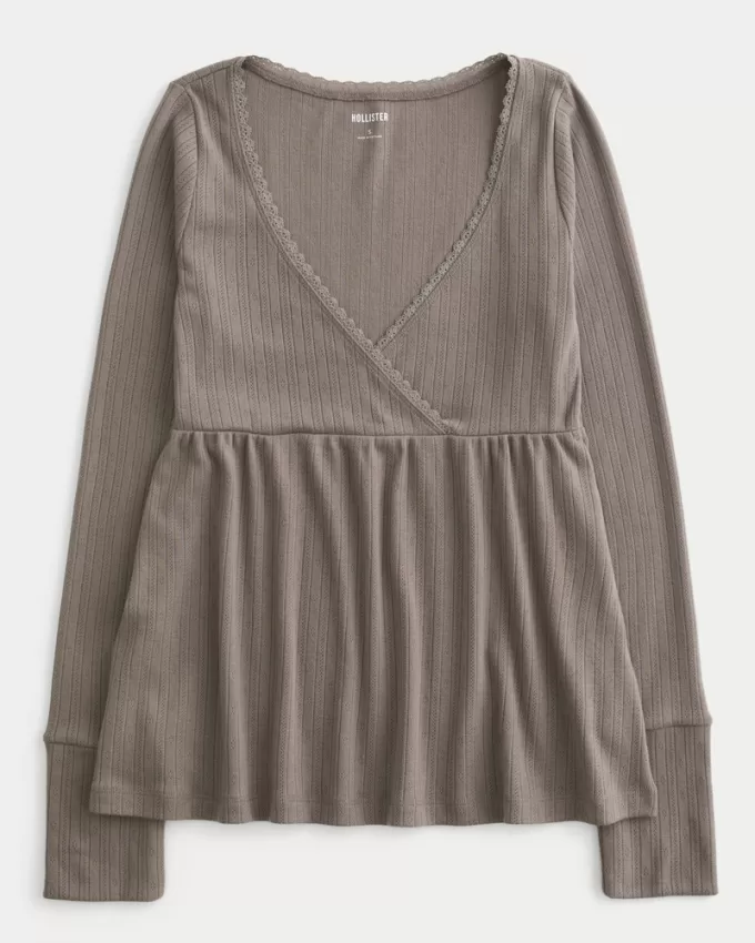 Easy Long-Sleeve Pointelle Babydoll Top,Easy Long-Sleeve Pointelle Babydoll Top Easy Long-Sleeve Pointelle Babydoll Top,Easy Long-Sleeve Pointelle Babydoll Top