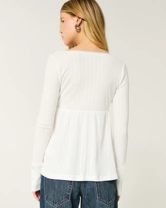 Easy Long-Sleeve Pointelle Babydoll Top,Easy Long-Sleeve Pointelle Babydoll Top Easy Long-Sleeve Pointelle Babydoll Top,Easy Long-Sleeve Pointelle Babydoll Top