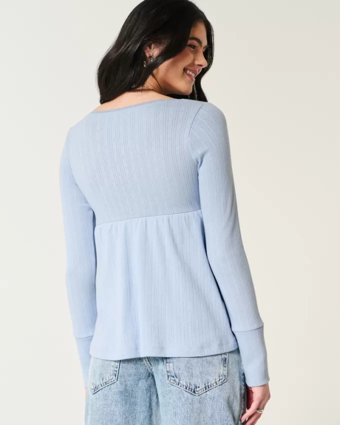 Easy Long-Sleeve Pointelle Babydoll Top,Easy Long-Sleeve Pointelle Babydoll Top Easy Long-Sleeve Pointelle Babydoll Top,Easy Long-Sleeve Pointelle Babydoll Top