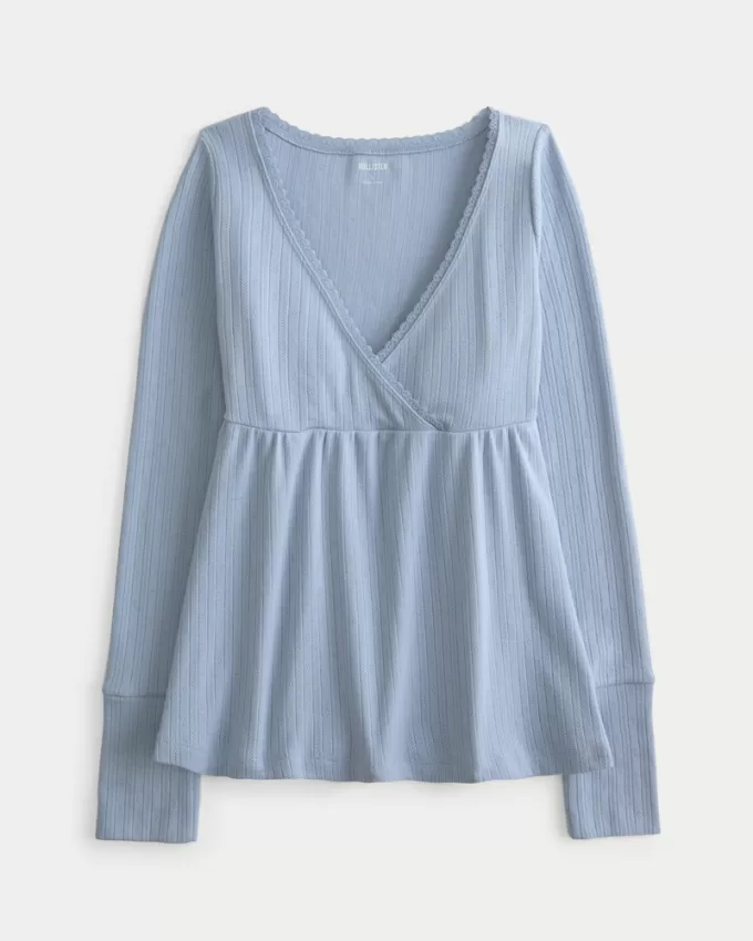 Easy Long-Sleeve Pointelle Babydoll Top,Easy Long-Sleeve Pointelle Babydoll Top Easy Long-Sleeve Pointelle Babydoll Top,Easy Long-Sleeve Pointelle Babydoll Top