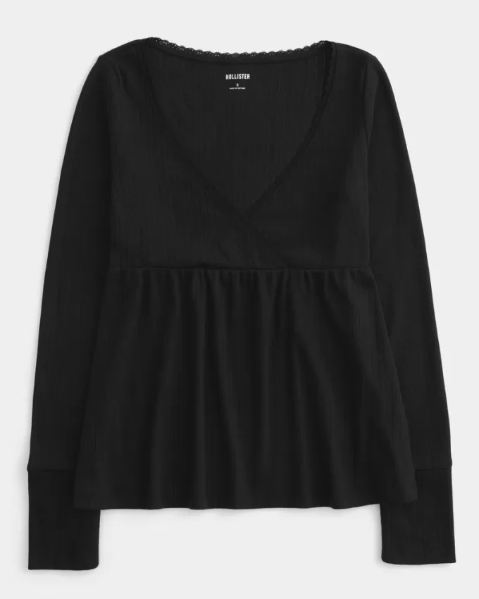 Easy Long-Sleeve Pointelle Babydoll Top,Easy Long-Sleeve Pointelle Babydoll Top Easy Long-Sleeve Pointelle Babydoll Top,Easy Long-Sleeve Pointelle Babydoll Top