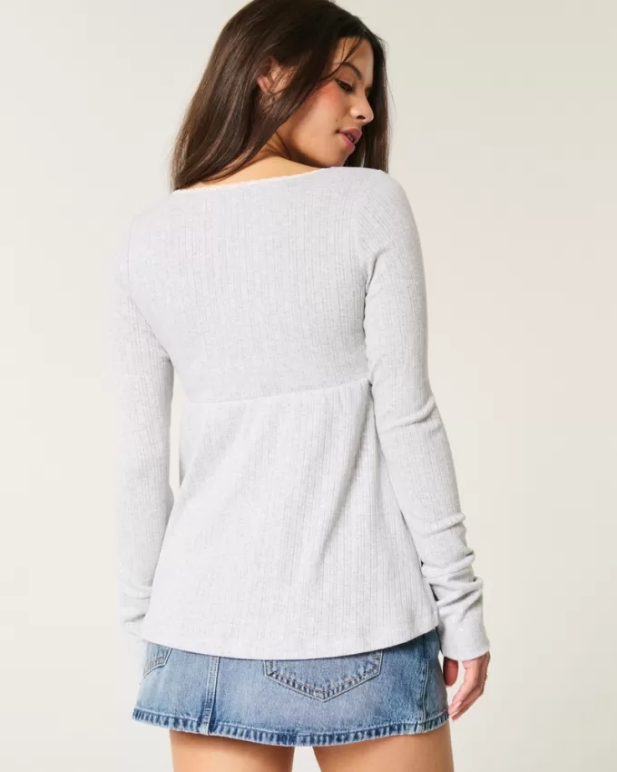 Easy Long-Sleeve Pointelle Babydoll Top,Easy Long-Sleeve Pointelle Babydoll Top Easy Long-Sleeve Pointelle Babydoll Top,Easy Long-Sleeve Pointelle Babydoll Top